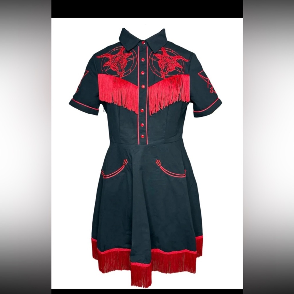 NWT Western Evil Baphomet Embroidered Tassel Dress